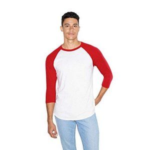 NWT AMERICAN APPAREL 50/50 RAGLAN 3/4 SLEEVE WHITE/RED SHIRT MEDIUM
